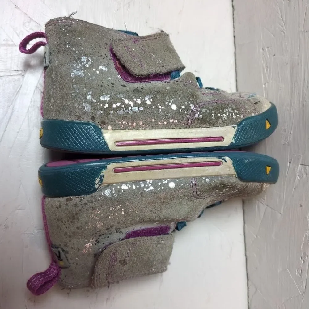 KEEN Cornado High Top Shoes size 8 toddler gray purple stitching, silver flecks